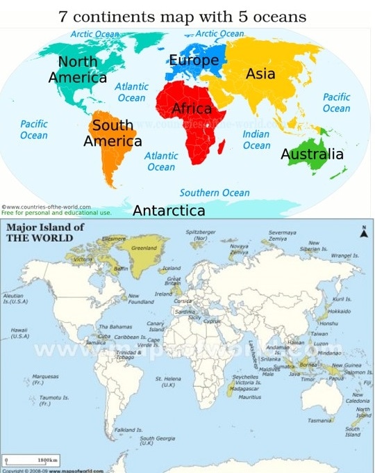Land including a List of the Major Continents and Islands of the World (by Population)